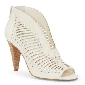 Vince Camuuto Acha Cream Peep-Toe Bootie Leather Woven Caged Sandal 3" Heels - 8